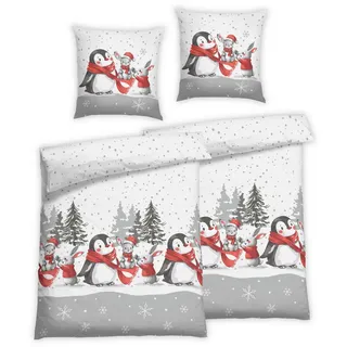 Florella Bettwäsche , Silberfarben , Textil , Pinguin , 135x200 cm , pflegeleicht, atmungsaktiv, hautfreundlich, angenehm wärmend, schadstoffgeprüft , Heimtextilien, Bettwäsche & Leintücher, Bettwäsche, Flanell-Bettwäsche