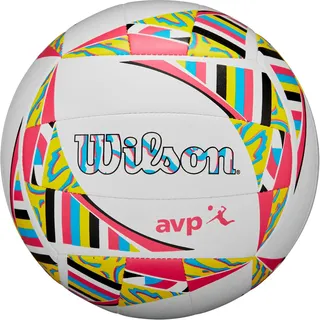 Wilson AVP Movement Volleyball, Druckverschlussblase, Nachhaltige TPU-Hülle und Schaumstoffschicht, Farbe: Weiß/Pink/Gelb, Offizielle Größe