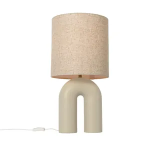 Qazqa Design Tischleuchte mit Schirm, Tischlampe - Lotti - Beige, max. 40W, Geeignet für LED, 59cm, Ideal als Flur, Küche lampe, Schlafzimmerlampe und Wohnzimmerlampe