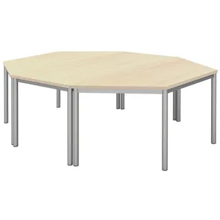 Moderano Konferenztisch , Grau, Ahornfarben, Alufarben , Metall, Holzwerkstoff , achteckig , Rundrohr , 160x72x240 cm , Goldenes M, BQ - Bündnis für Qualität, Made in Germany , Büromöbel, Büromöbel-Sets & Büromöbel-Serien, Büromöbelserien