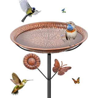 FaloStwer Vogeltränke Stehend,Vogelbad für Draußen Garten, Metall Vogelbecken Schüssel Wassertränke für Vögel, Antike Vogeltränke Winterfest Futter Wasserschale (Retrobraun Schmetterling)