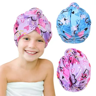 Beinou Mikrofaser Handtuch Haare, 2 Stück Turban Handtuch mit Knopf Haarturban Schnelltrocknend Towel Lange Haare für Frauen Kinder