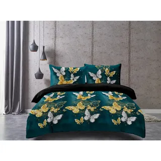 Mikrofaser-Bettwäsche GOLDENER UND WEISSER SCHMETTERLING schwarz Bettwäsche-Dimension: 70 x 80 cm | 140 x 200 cm