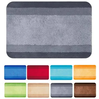 Spirella Badematte | kuscheliger Hochflor | Rutschfester Badvorleger | viele Größen | waschbar 40° | 90x60 cm | Grau