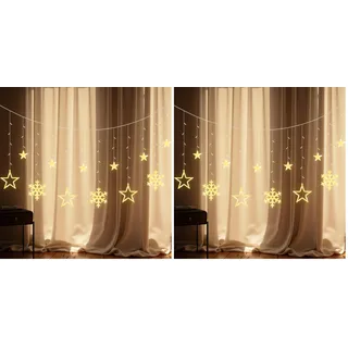 LEDYA LED Lichtervorhang Sterne & Schneeflocken, 1,65 m 138 LEDs Vorhang Lichterkette mit 8 Modi & Timer, Lichter mit Stecker für Weihnachten, Fenster, Schlafzimmer, Hochzeit, Party, Zuhause, Warmweiß