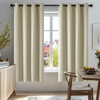 Deconovo Verdunkelungsvorhang Dicke Gardine mit Ösen Wohnzimmer Thermogardine gegen Kälte, 175x140cm(HöhexBreite), Beige, 2er Set