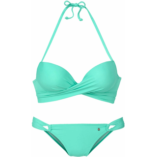 Push-Up-Bikini S.OLIVER, Damen, Gr. 40, Cup B, blau (türkis), Recycling-Polyamid, unifarben, Bikini-Sets Push-Up-Bikini, mit zusätzlichen Bindebändern