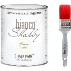 Bild Chalk Paint Antik Weiß & Pinsel - Shabby Chic Vintage Extra Matt (1 Liter) + Professioneller Pinsel (40 mm)