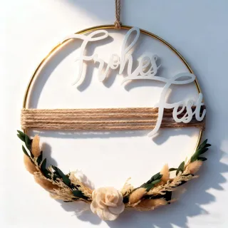 Kranz Weihnachten Metallring mit Eukalyptus und Trockenblumen, Türkranz Weihnachtskranz „Frohes Fest“, Weihnachtsschmuck für Tür Wand Fenster, 28 cm