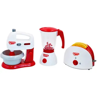 deAO Küchen-Set mit Mixer, Standmixer, Toaster und anderem Küchenzubehör, Spielküche Spielset für Kinder, Kinderküche Zubehör Frühstücksset, Kinderküche Rollenspiel für Jungen und Mädchen (Rot)