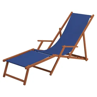 Gartenliege blau Fußteil Tisch Deckchair Buche dunkel Strandliege Liegestuhl Relaxliege 10-307 F T - Blau