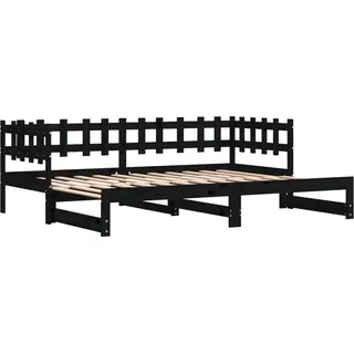 Tagesbett Ausziehbar Schwarz 2x(80x200) cm Massivholz Kiefer - Schwarz