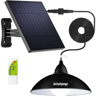 INTELAMP Solarlampen für Außen Innen Hängend, LED Solar Hängelampen mit Fernbedienung, Wasserdicht Solarleuchten Pendelleuchte für Zelte, Pavillons, Lagerhallen, Hühnerställe mit 5m Kabel