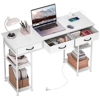 Homcom Schreibtisch mit 2 USB-Ladeanschlüsse Weiß 120/40/76 cm , Metall , 3 Schubladen , Rechteckig , 40x76x120 cm , Büromöbel, Schreibtische, Schreibtische