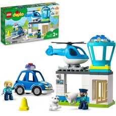 LEGO DUPLO Polizeistation mit Hubschrauber, Polizeiauto und Steine, Polizei-Spielzeug für Kleinkinder ab 2 Jahre, Lernspielzeug für Mädchen und Jungen 10959