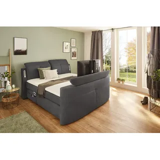 Jockenhöfer Boxspringbett »Movie Star«, mit versenkbarem TV-Lift, Fernbedienung, LED-Licht, USB-Ladestation und verstellbaren Kopfstützen, grau