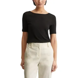 Marc O'Polo Damen B01226151399 T-Shirt Mit Leicht Melierter Oberfläche, Bequemes Oberteil Aus Bio Baumwolle, Schlichtes Kurzarmshirt Für Frauen, Schwarz, XL EU