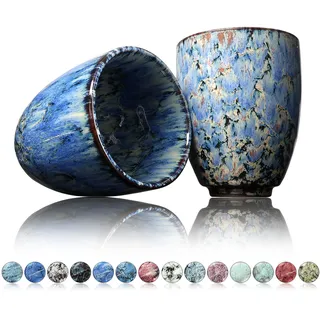 Ganzoo Kaffee Becher Keramik, Design Kaffee -Tasse ohne Henkel 200ml, Tee -Tasse 2er Set, coffee mug, tea cup, Tasse mit modernem Muster, bunte Unikate macaubas