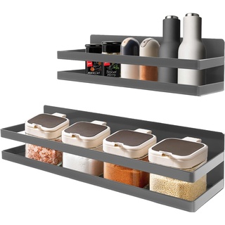 Uten Gewürzregal Magnetisches regal, Kühlschrankregal 2er Set ohne bohren Küche Organizer Selbstklebend, Grau