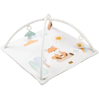 Sterntaler Spielbogen Fuchs Filou - Krabbeldecke mit Motivdruck - wattierte Spieldecke für Babys - Spielzeug abnehmbar - Knisterpapier, Rassel & Quietsche - Activity Decke 80x80cm, lichtgrau