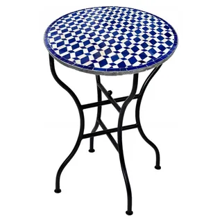 Marrakesch Marokkanischer Mosaiktisch rund Ø 60?cm klappbar – handgefertigt aus Marokko | Bistrotisch Garten Balkon Terrasse | Mosaik gartentisch Moro blau weiß orientalisch Outdoor Tisch - Blau