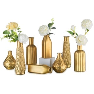 NUPTIO Gläser Vase Kleine Gold: 8er Set Vasen Blumen Tischdeko Hochzeitsdeko Hochzeit Centerpiece Dekogläser Vintage Kristall Deko Wohnzimmer Aesthetic Room Home Decor