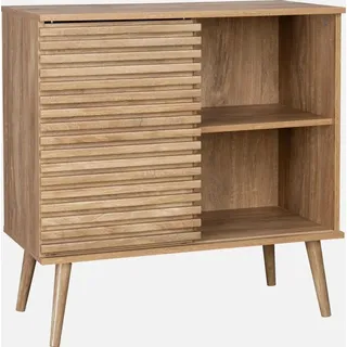 sweeek - Skandinavisches Sideboard in Holzdekor mit geriffelter Schiebetür B 80 cm - Natur