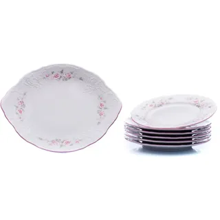 Bernadotte, Torten-Set, Rosen, rosa Streifen, 7-teilig - Rosa