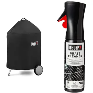 Weber 7143 Luxus Abdeckhaube 57 cm, Schwarz & 17875 Grillrost-Reiniger, 300 ml, Nebelspray, löst Fett- und Speisereste, schwarz
