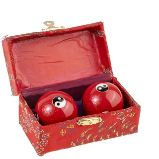 lachineuse - Rotes Qi-Gong-Kugeln Set Yin-Yang - Chinesische Anti-Stress-Kuglen aus Emaille ⌀ 45 mm - Zen-Entspannungs-Geschenkset - Asiatisches Objekt Japan China Deko Feng Shui - Farbe Rot