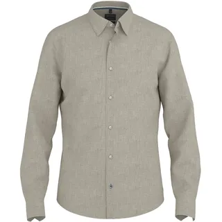 Leinenhemd OLYMP, Herren, Gr. L, N-Gr, braun, Leinenmischung, Obermaterial: 100% Leinen, meliert, unifarben, regular fit normal, 1-Knopf-Manschette mit Schlitz, Hemden Leinenhemd, Kentkragen, casual