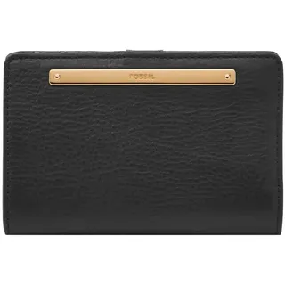 Fossil Damen Liza Leder Multifunktions Bifold Geldbörse für Frauen, Schwarz mit Gold, Einheitsgröße
