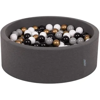 KiddyMoon Bällebad 90X30cm/300 Bälle ∅ 7Cm Bällepool Mit Bunten Bällen Für Babys Kinder Rund, Dunkelgrau:Weiß/Grau/Schwarz/Gold
