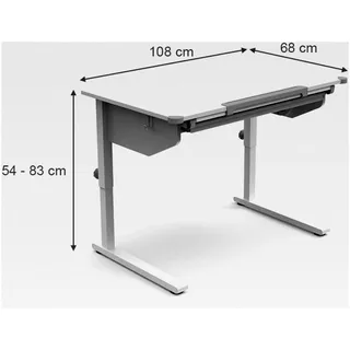 Kinderschreibtisch Arc, Weiß, 108 x 68 cm höhenverstellbar, für ergonomisches Arbeiten und anpassbare Sitzposition