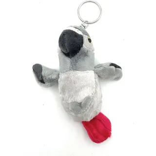 Onwomania Graupapagei Papagei Vogel Plüschtier Kuscheltier Stoff Tier 18cm mit Kette Grau - Grau