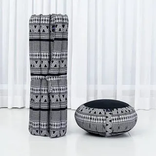 Yoga-Kissen-Set - 1 Rundes Zafu-Kissen und 1 Rechteckige Oprollbare Zabuton-Matte aus umweltfreundlichem Kapok