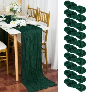 10 Stück Seihtuch - 90 x 300 cm, Dunkelgrün - Käsetuch, Rustikaler Gaze Stoff, Boho Cheesecloth, Hochzeit Tischdecke für Brautparty Tischdekoration
