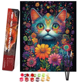 Bougimal Malen Nach Zahlen Erwachsene Tier Ohen Rahmen inklusive Pinsel und Acrylfarben - 40 x 50 cm, Katze 2