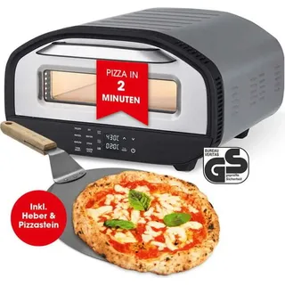 GOURMETmaxx elektrischer Pizzaofen mit Pizzaheber | Touchdisplay, Timerfunktion, 7 Programme & DIY Modus | Pizzamaker bis max. 430 °C | Minibackofen für Pizza, Flammkuchen & Co.