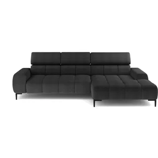 DOMO-HOME Ecksofa PLAZA L mit Elektrischer Sitzverstellung 300x216cm | U-Form Sofa mit Verstellbaren Kopfstützen | Hochwertiger Polsterung | Farbe schwarz Aphrodite | Rechts - Schwarz