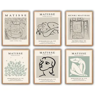 ELAFI® Premium Poster 6er Set | 6x A3 (30cm x40cm) Bilder Matisse Stil | Deko Wohnzimmer vintage | Abstrakte Kunst| Schöne Bilder Wohnzimmer groß (Matisse Art)