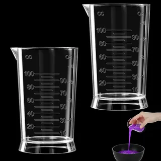 2 Stück Messbecher 100 ML, Waschmittel Dosierhilfe, Durchsichtige Messbecher Klein, Antihaft Mischbecher mit Skala für Haarfärbemittel Labor Küche Waschmittel Chemikalien