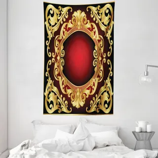 ABAKUHAUS Gelbes Damast Wandteppich und Tagesdecke, Rahmen Barock aus Weiches Mikrofaser Stoff Waschbar ohne Verblassen Digitaldruck, 140 x 230 cm, Erde Gelb Burgundy - Gelb