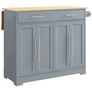 SoBuy Kücheninsel mit ausziehbarer Arbeitsfläche und verdeckten Rollen 115x69x91 cm
