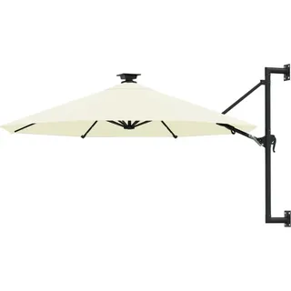 The Living Store Sonnenschirm Wandmontage mit LEDs Metallmast 300 cm Sandfarben - Creme