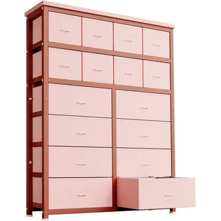 GarveeHome Kommode Mit 16 Stoffschubladen, Stauraum-Schrank Für Schlafzimmer, Wohnzimmer, Büro & Kinderzimmer – Stabile Aufbewahrungskommode Mit Metallrahmen, Rosa