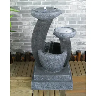 Solarspringbrunnen Solarbrunnen Cascade Garten Brunnen Kaskade Komplettset für Garten und Terrasse Tag und Nacht mit ext. Solaranlage u. Netzladeteil