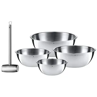 WMF Profi Plus Fleischhammer 34 cm, Fleischklopfer, Schnitzelklopfer & Gourmet Schüsselset 4-teilig Edelstahl Schüsseln für die Küche 0,75l - 2,75l, Rührschüssel, Salatschüssel, Cromargan, stapelbar
