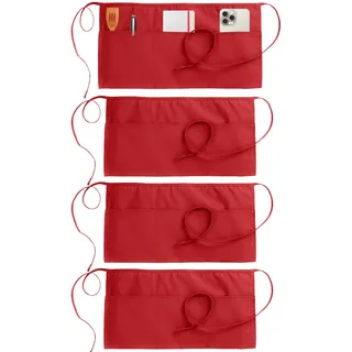 Utopia Wear Servierschürze mit 3 Taschen, Taillenschürze für Kellner, 30,5 cm, 4 Stück, Rot/Ausflug, einfarbig (Getaway Solids), 24x12 Inch (Pack of 4)