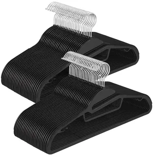 Relaxdays Kleiderbügel 50er Set, rutschfest gummiert, Steg, Öffnung U-Form, Krawattenhalter, Bügel platzsparend, schwarz